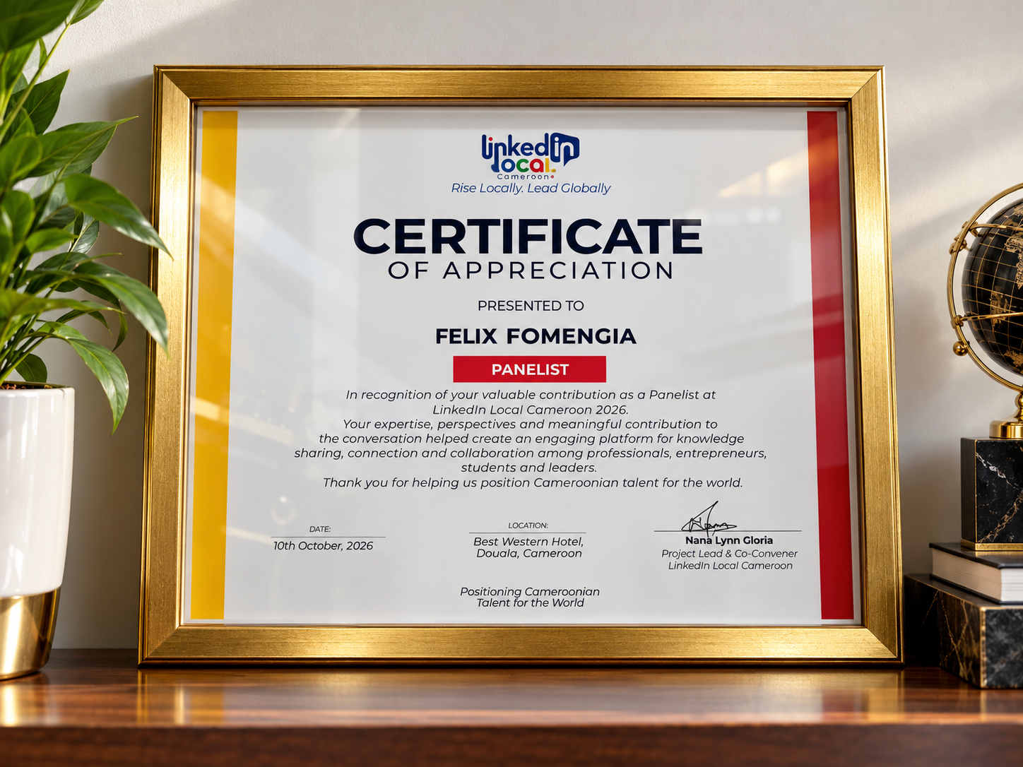Panellist Certificate of Appreciation – LinkedIn Local Cameroon 2026